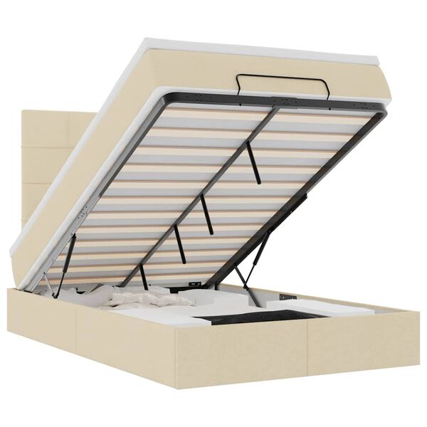 vidaXL Rama ł&oacute;żka otomana z materacem, kremowa, 120x200 cm, tkanina