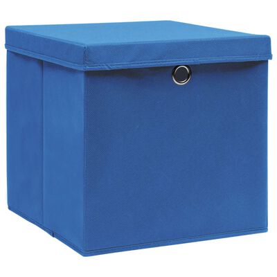 vidaXL Pudełka z pokrywami, 10 szt., niebieskie, 32x32x32 cm, tkanina