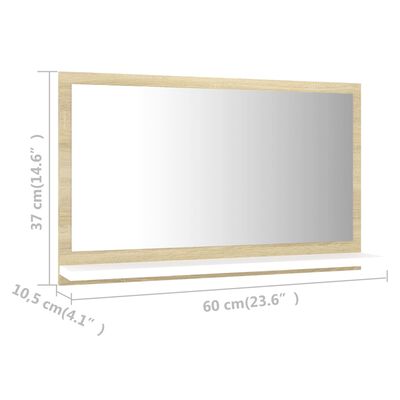 vidaXL Lustro łazienkowe, biel i dąb sonoma, 60x10,5x37 cm, płyta