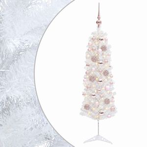 vidaXL Sztuczna wąska choinka z bombkami 150 cm 150 LED Ciepła biel