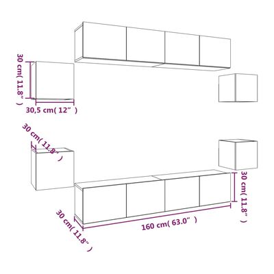 vidaXL 8-częściowy zestaw szafek telewizyjnych, szary dąb sonoma