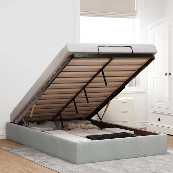 vidaXL Rama łóżka otomana bez materaca, szara, 120x190 cm, aksamit