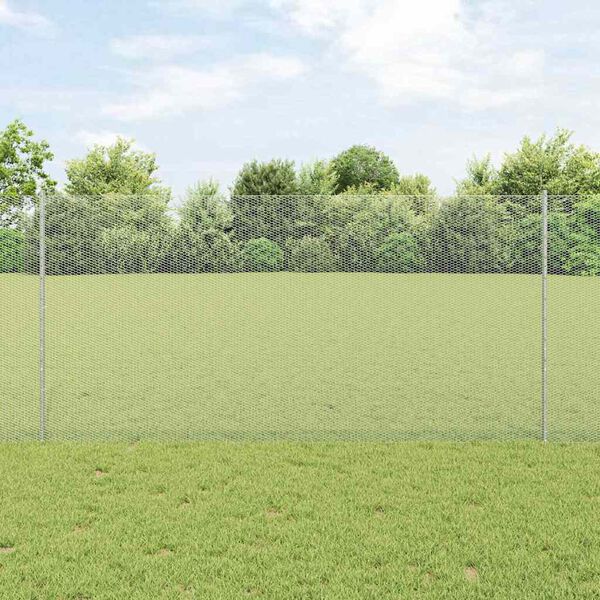 vidaXL Ogrodzenie z słupkiem Srebrny 1,2 x 50 m Stal