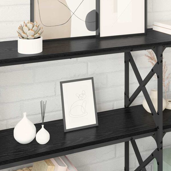 vidaXL Konsola Czarny Dąb 156 x 28 x 80,5 cm Materiał drewnopochodny