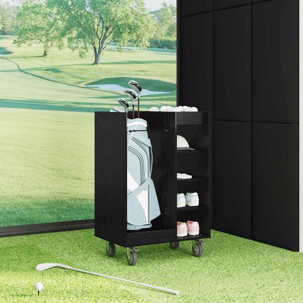 vidaXL Szafka golfowa z kołem Gładki Czarny Dąb 65 x 45 x 98 cm