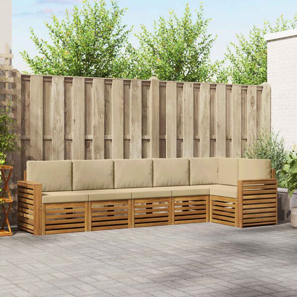 vidaXL Zestawy sof 6 pcs Naturalny i Beżowy Lite Drewno Akacji