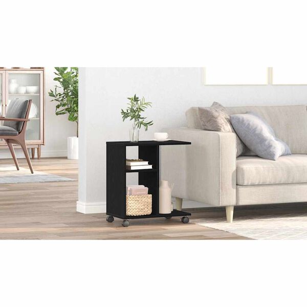 vidaXL Stolik boczny z p&oacute;łką z kołem Czarny dąb 50 x 30 x 55 cm