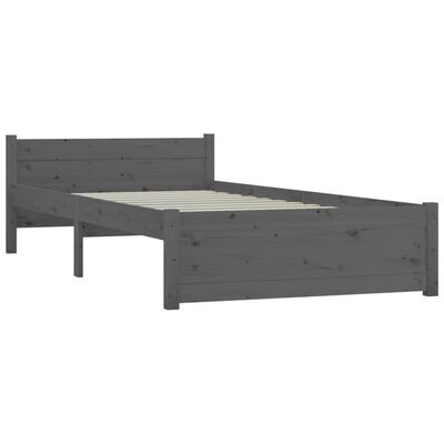 vidaXL Rama łóżka, szara, lite drewno, 90 x 200 cm