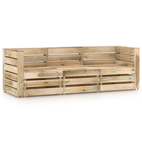 vidaXL Ogrodowa sofa 3-osobowa, impregnowane na zielono drewno sosnowe