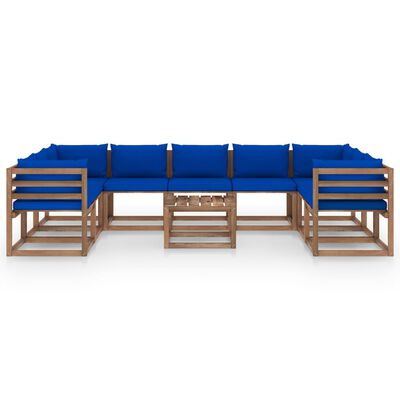 vidaXL 10-cz. zestaw wypoczynkowy do ogrodu, niebieskie poduszki