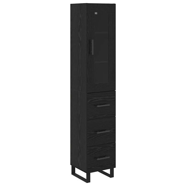 vidaXL Highboard Czarny Dąb 34,5 x 34 x 180 cm Materiał drewnopochodny