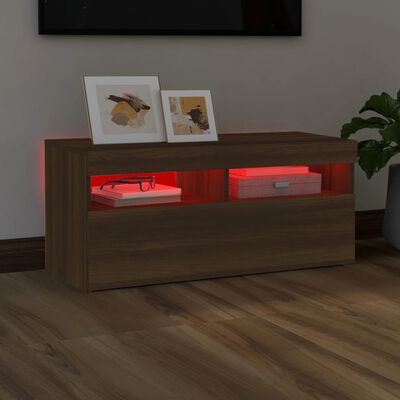 vidaXL Szafka pod TV z oświetleniem LED, brązowy dąb, 90x35x40 cm