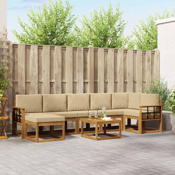 vidaXL Zestaw sof na zewnątrz z poduszką 8 pcs Naturalny i Beżowy