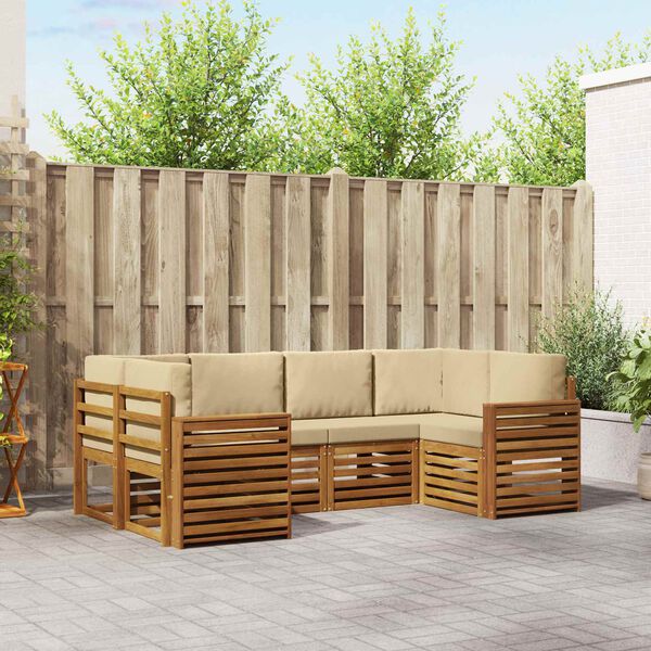 vidaXL Zestawy sof 6 pcs Naturalny i Beżowy Lite Drewno Akacji