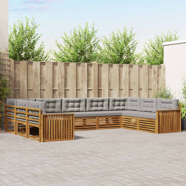 vidaXL Zestaw sof na zewnątrz z poduszką 9 pcs Naturalny i Jasny Szary