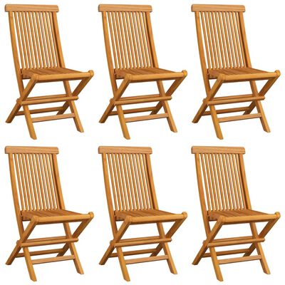 vidaXL Krzesła ogrodowe, czerwone poduszki, 6 szt., drewno tekowe