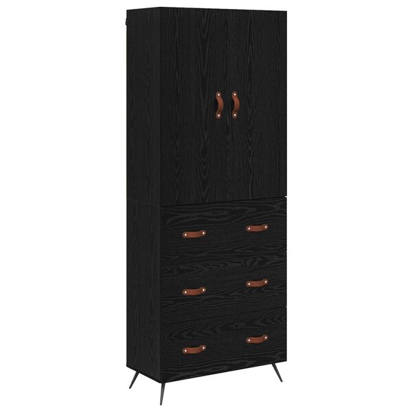 vidaXL Highboard Czarny Dąb 69,5 x 34 x 180 cm Materiał drewnopochodny