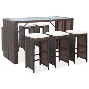 vidaXL 7-cz. zestaw barowy do ogrodu z poduszkami, rattan PE, brązowy
