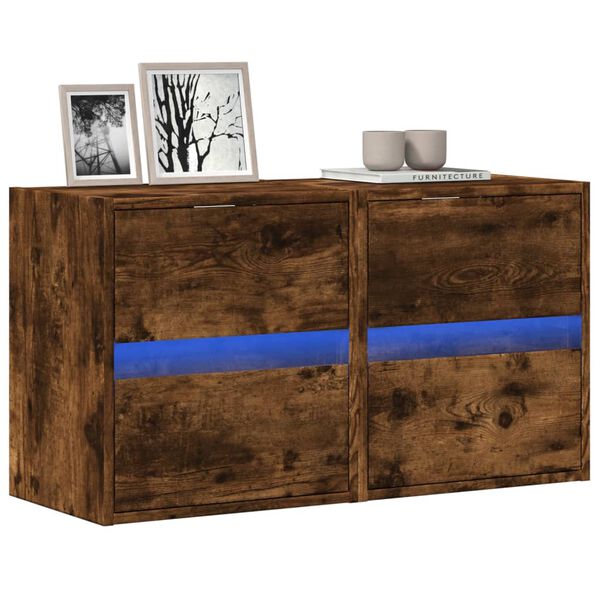 vidaXL Ścienne szafki TV z LED, 2 szt., przydymiony dąb, 41x31x45 cm
