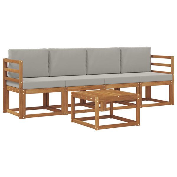 vidaXL Zestaw sof na zewnątrz z poduszką 5 pcs Naturalny i Jasny Szary