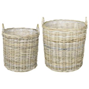 vidaXL Kosz na rośliny GENDT 2 szt. Naturalna szarość Rattan Kubu
