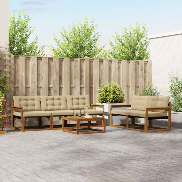 vidaXL Zestaw sof na zewnątrz z poduszką 6 pcs Naturalny i Beżowy