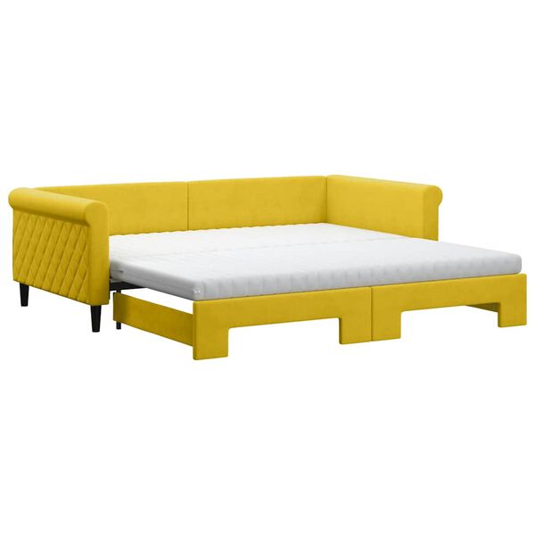 vidaXL Sofa rozsuwana z materacami, ż&oacute;łta, 100x200 cm, aksamit