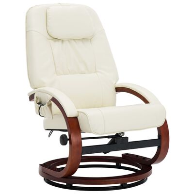 vidaXL Fotel do masażu z podnóżkiem, regulowany, kremowy, ekoskóra