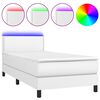 vidaXL Ł&oacute;żko kontynentalne z materacem i LED, biała ekosk&oacute;ra 100x200cm