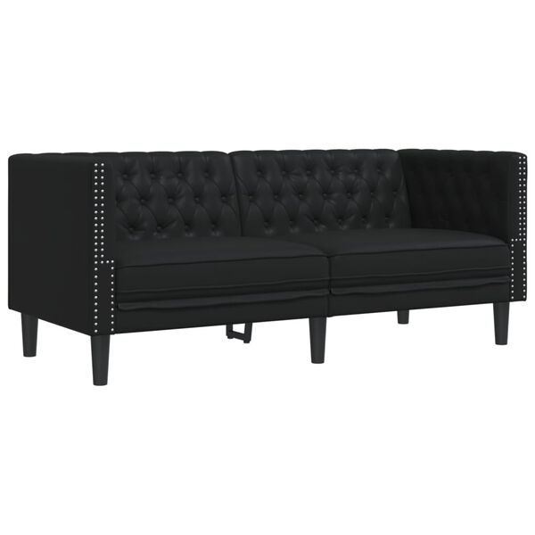 vidaXL Sofa Chesterfield, 2-os., czarna, tapicerowana sztuczną sk&oacute;rą