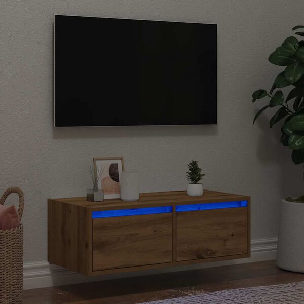 vidaXL Szafka pod TV z oświetleniem LED, dąb artisan, 75x35,5x25 cm