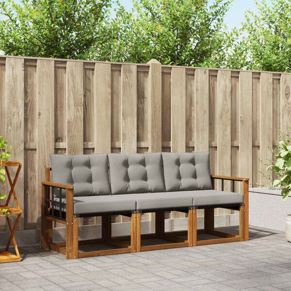 vidaXL Zestaw sof na zewnątrz z poduszką 3 pcs Naturalny i Jasny Szary