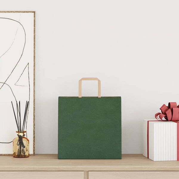 vidaXL Torby papierowe 50 szt. z uchwytami zielone 26x17x25 cm