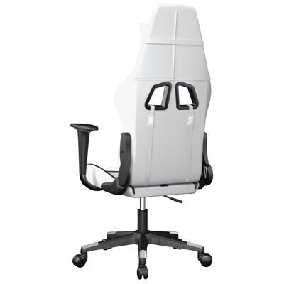 vidaXL Masujący fotel gamingowy, biało-czarny, sztuczna skóra
