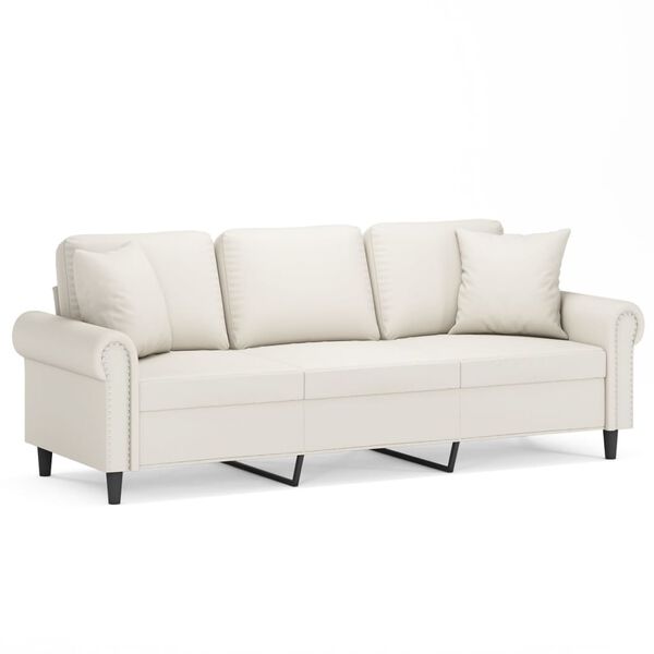 vidaXL 3-osobowa sofa z poduszkami, kremowa, 180 cm, sztuczna sk&oacute;ra