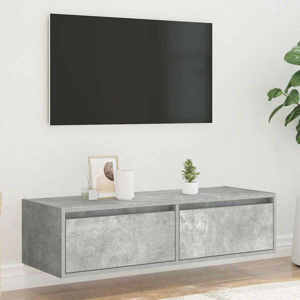 vidaXL Szafka pod TV z LED, szarość betonu, 100x35,5x25 cm