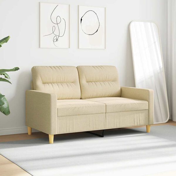 vidaXL 2-osobowa sofa, kremowa, 120 cm, tapicerowana tkaniną