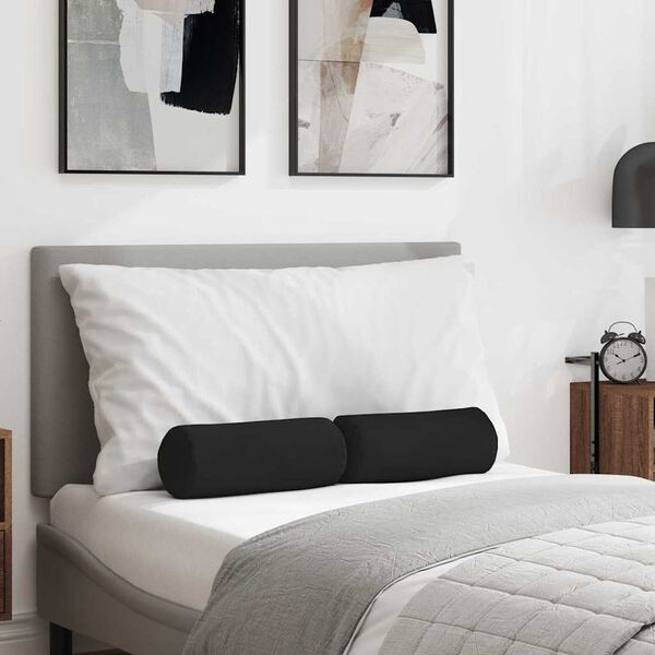 vidaXL Poduszki Wałkowe 2 pcs Czarny Ø 15 x 40 cm Tkanina mikrofibrowa