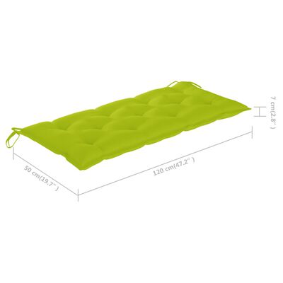 vidaXL Huśtawka ogrodowa z jasnozieloną poduszką, 120cm, drewno tekowe
