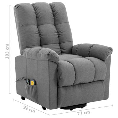 vidaXL Fotel rozkładany, masujący, podnoszony, jasnoszary, tkanina