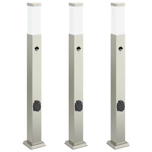 vidaXL Lampy słupkowe z czujnikiem i gniazdkiem 3 szt. 80 cm, stal nierdzewna IP44
