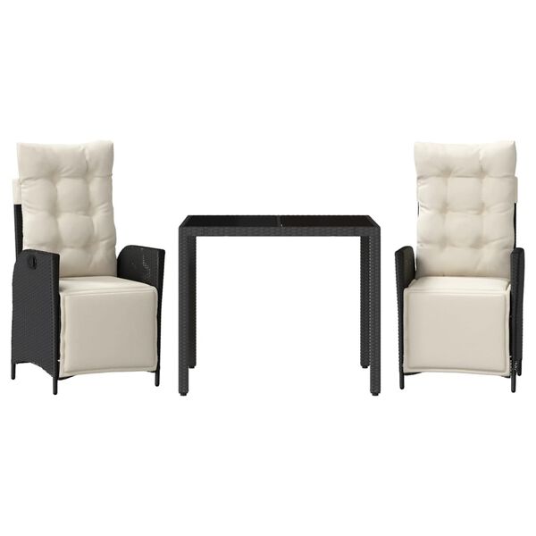 vidaXL 3-cz. zestaw mebli ogrodowych z poduszkami, czarny, rattan PE