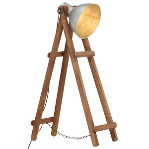 vidaXL Lampa podłogowa, srebrna, E27, lite drewno mango