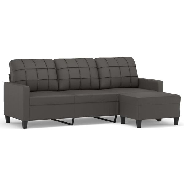 vidaXL 3-osobowa sofa z podn&oacute;żkiem, szary, 180 cm, sztuczna sk&oacute;ra
