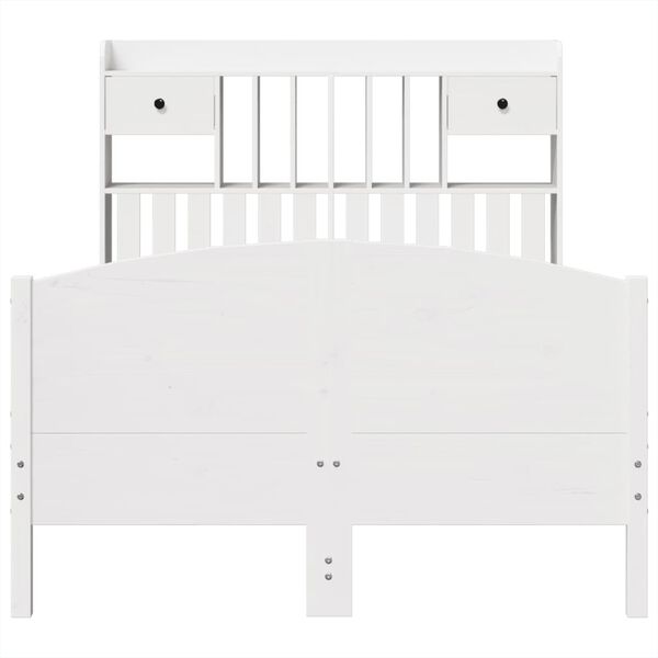 vidaXL Ł&oacute;żko z regałem, bez materaca, białe, 135x190 cm, sosnowe