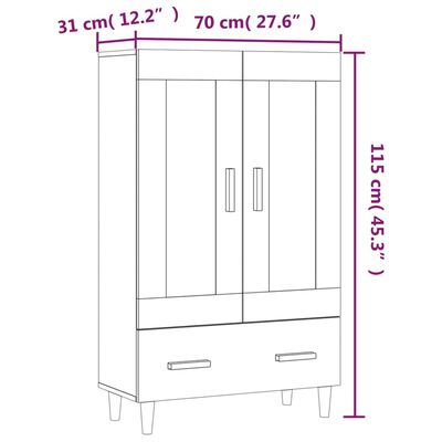 vidaXL Wysoka szafka, biała, 70x31x115 cm, materiał drewnopochodny
