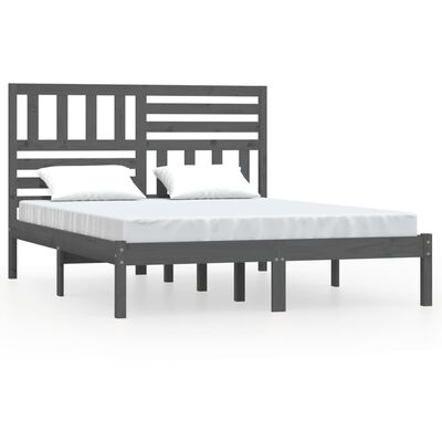 vidaXL Rama łóżka, szara, 135x190 cm, lite drewno sosnowe