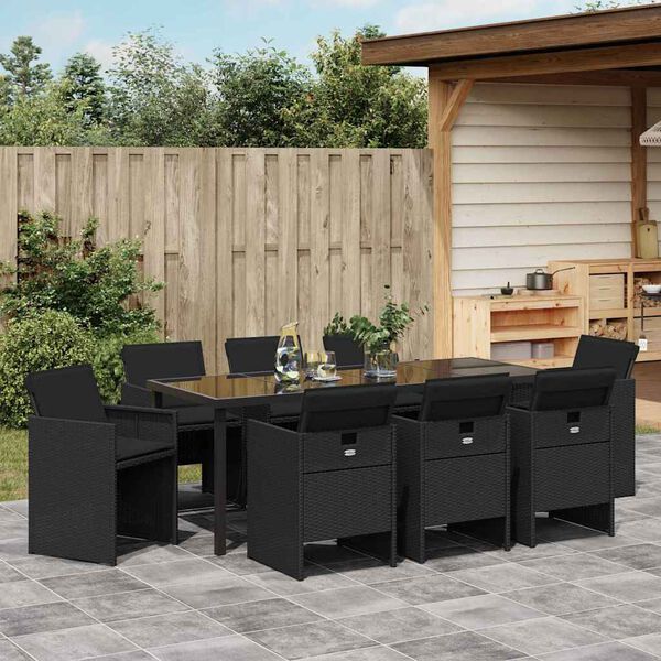 vidaXL Zestaw do jadalni w ogrodzie 9 pcs Czarny polirattan