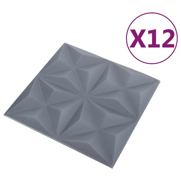 vidaXL Panele ścienne 12 pcs Origami szare 50 x 50 cm Pianka XPS