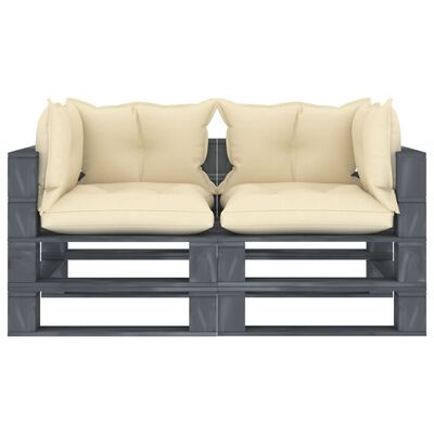 vidaXL Ogrodowa sofa 2-osobowa z palet, z kremowymi poduszkami, drewno
